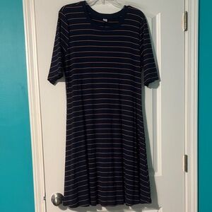 Old Navy Navy and Orange Striped Ribbed Knit Midi Dress